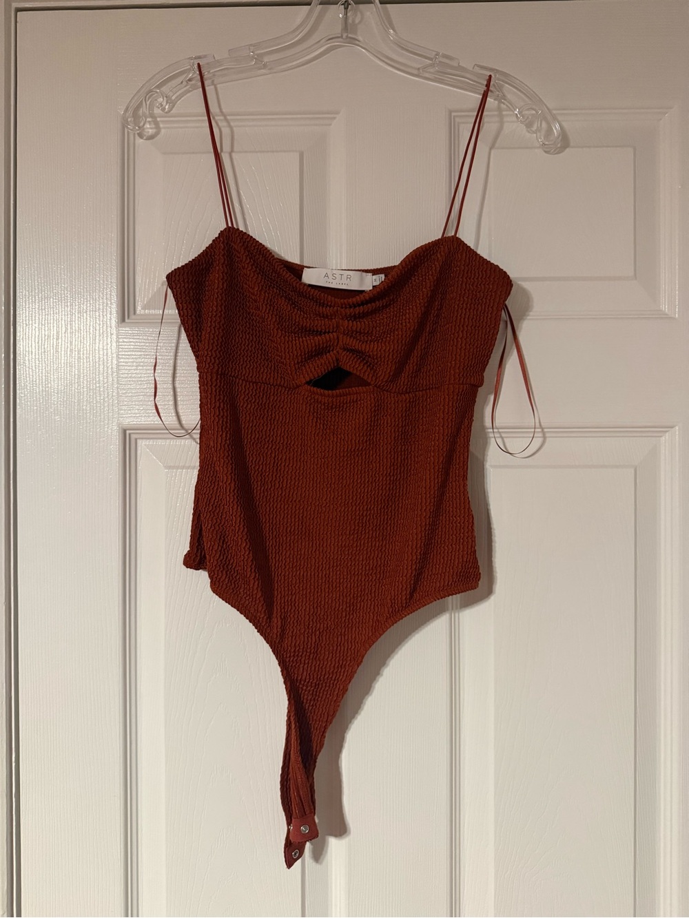 ASTR Rust Red Textured Bandeau Bodysuit
